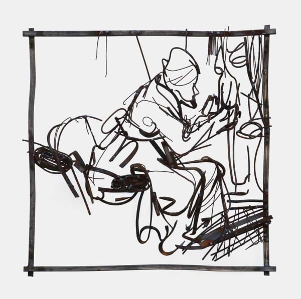 A WOMAN TEACHING A CHILD TO WALK. 2009. Metal, welding. 100 х 100 x 25 cm