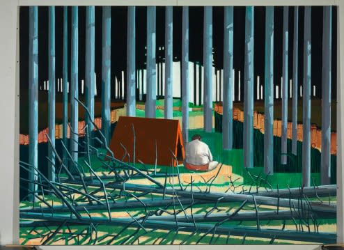 Alex van Warmerdam, Man in bos, 2000, gouache en acrylverf op doek, 180 x 240 cm. Foto: Bob Goedewaagen.