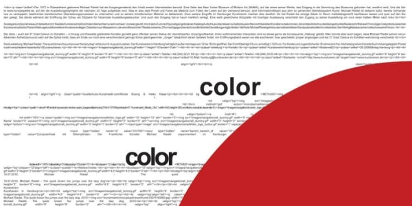 A detail from Michael Riedel's "Untitled (color) red" (2013)