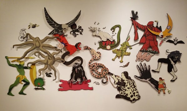 Installation view of Claudia Martinez Garay, Cannon Fodder/Cheering Crowds, 2018.