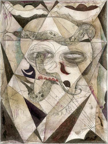 “Untitled (Schlangenhaupt)” (2009), a painted etching by the German artist Volker Hueller.Credit...Salon 94 and Eleven Rivington