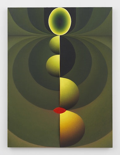 Loie Hollowell, Full Frontal (In Green), 2016, oil, acrylic medium, and sawdust on linen over panel, 48 x 36".