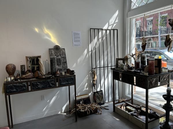 Jan Gilbert Installaton (2024) Found objects, acrylic transfers, photographic media