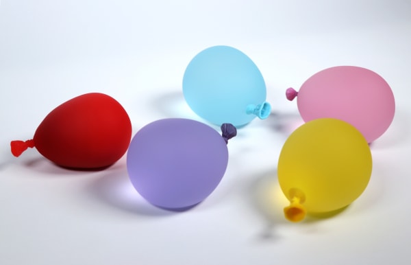 Dylan Martinez Water Balloons Portfolio II, 2024 Set of 5 glass sculptures - hot sculpted, sandblasted, acid etched Light Purple: 4.25” x 3 x 2.75 Inches Red: 4 x 2.75 x 2.5 Inches Yellow: 4.5 x 2.75 x 2.75 Inches Blue: 4.5 x 3 x 3 Inches Pink: 4.5 x 2.75 x 3” Unique Variations