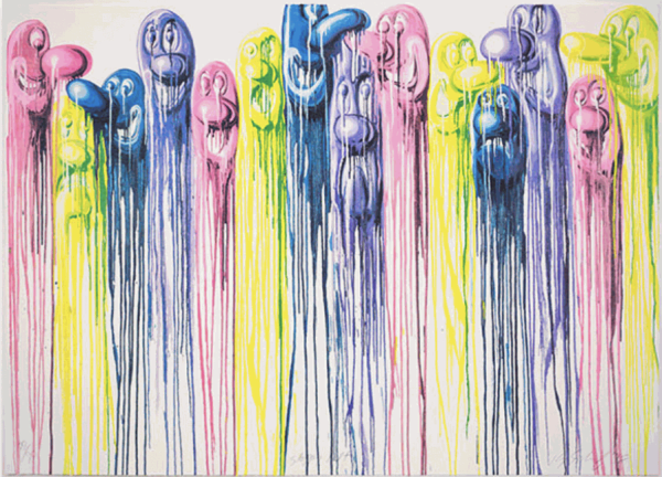 Kenny Scharf Sloppy Melt, 2018 Lithograph 8 colors and glitters "Angel Dust" printed with Marinoni press lithographic and hand cut. 35 3/8 x 25 1/4 in 90 x 64 cm Edition of 99
