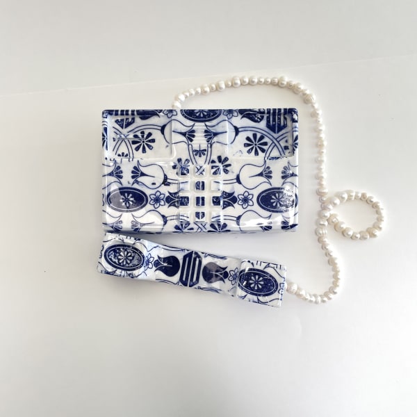Brock Deboer Tulip Speigal Personal Line, 2022 Porcelain, cobalt oxide and pearl bead 3 x 7 1/2 x 5 in 7.6 x 19.1 x 12.7 cm Edition of 7 plus 1 APs