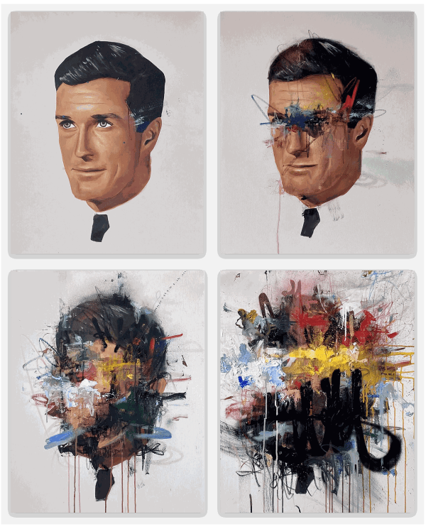 Sage Barnes How It Happened, 2022 Set of 4 (24 x 30 inch) canvases Acrylic, pastel and aerosol on canvas 48 x 60 in 121.9 x 152.4 cm Unique