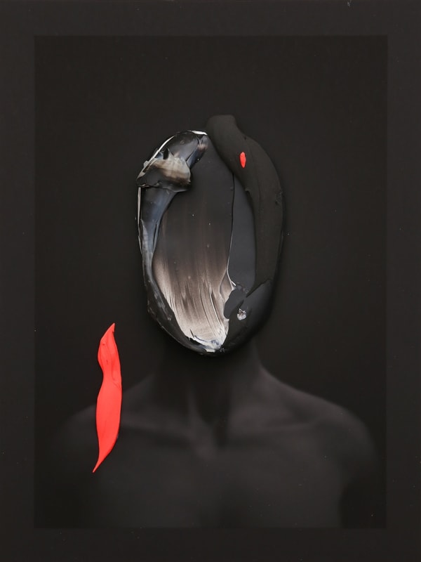 Fabio La Fauci Portrait In Black No. 2, 2019 Print on Tecoo Photo Matt 250 GR paper with hand casted ceramic and acrylic finish 11 3/4 x 15 3/4 in 30 x 40 cm Unique