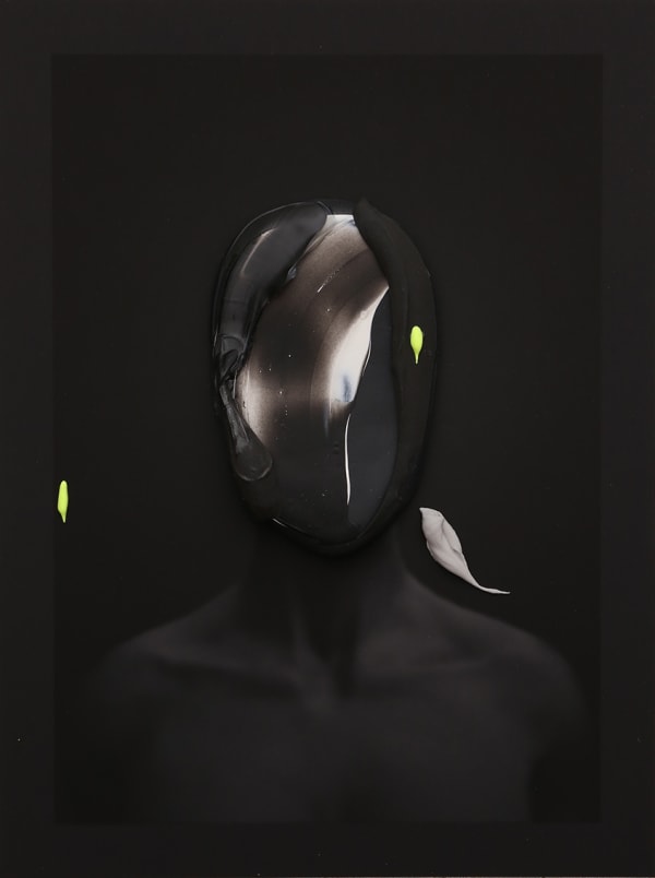 Fabio La Fauci Portrait In Black No. 3, 2019 Print on Tecoo Photo Matt 250 GR paper with hand casted ceramic and acrylic finish 11 3/4 x 15 3/4 in 30 x 40 cm Unique