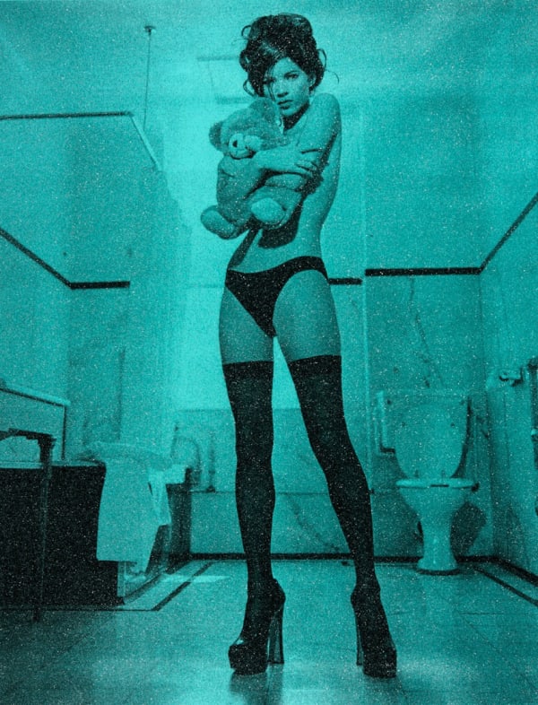 Russell Young Kate Moss Superstar in Montana Blue, 2015 Acrylic paint, enamel and diamond dust screen print on linen 62 x 48 in 157.5 x 121.9 cm Unique Impression