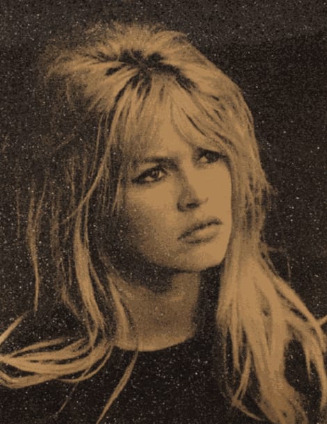 Russell Young Brigitte Bardot, 2017 Acrylic paint and enamel silkscreen on linen with diamond dust in St. Tropez 36 x 28 in 91.4 x 71.1 cm Unique impression