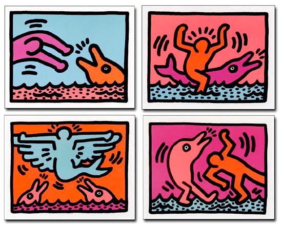 Keith Haring Pop Shop V (Littmann PP. 148-149) , 1989 The complete set of four silkscreens 13 1/2 x 16 1/2 in (each) 34.3 x 41.9 cm (each) Edition of 200