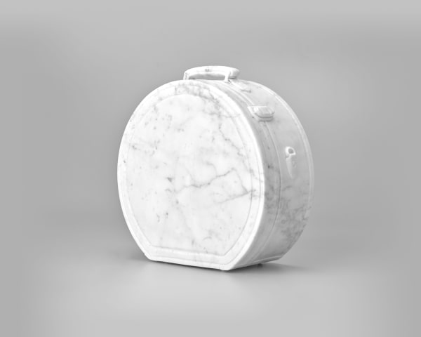 Casper Braat Round Suitcase, 2023 Carrara Marble White 14 5/8 x 14 1/8 x 5 7/8 in 37 x 36 x 15 cm Unique