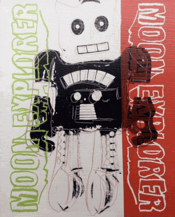moon robot explorer , from Toy Paintings, 1983 Acrylic and silkscreen Ink on Canvas 14 1/8 x 9 in 36 x 23 cm Series: Toy Paintings