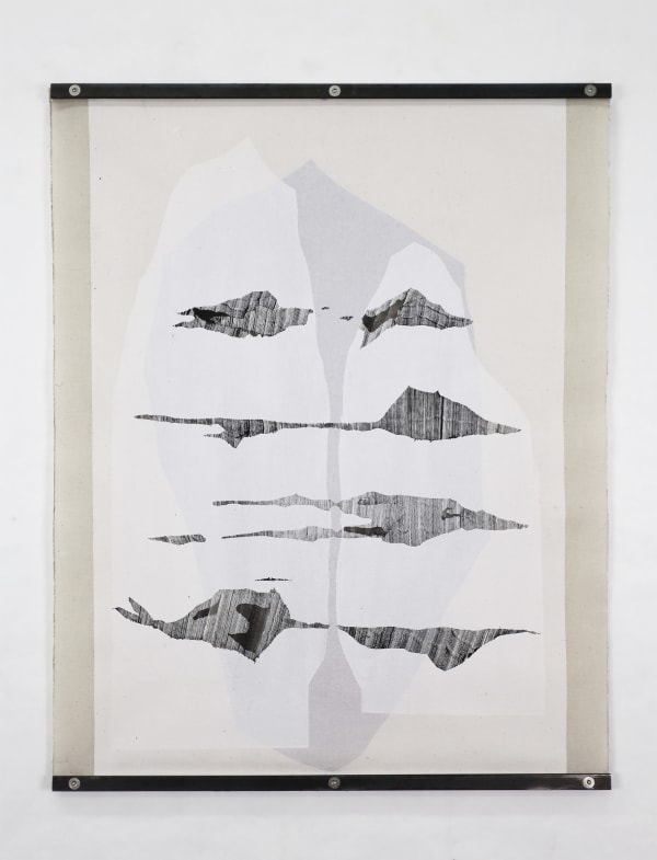 Amélie Bouvier, Serapis #2, 2021, Gouache, ink, and gesso on canvas, steel, 47 x 37 cm, 18 1/2 x 14 5/8 in