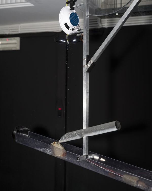 Haseeb Ahmed, A Fountain of Eternal Youth, 2022, Human growth hormone (Sytropin and Genf20), ginkgo biloba, water, aluminum, ox gall, 3D prints, electronics, custom software, sound composition, and polycarbonate, 240 x 250 x 82 cm, 94 1/2 x 98 3/8 x 32 1/4 in