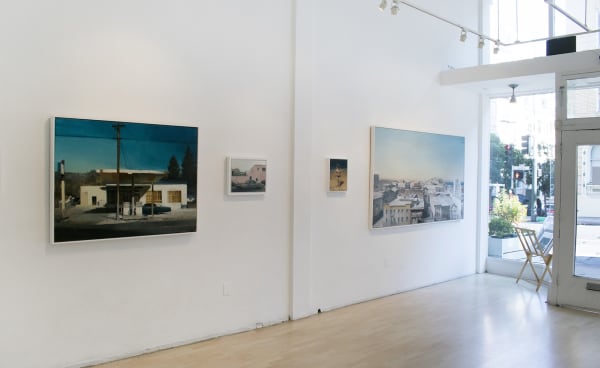 Installation view of oil paintings from Kim Cogan's solo show "Evergreen"