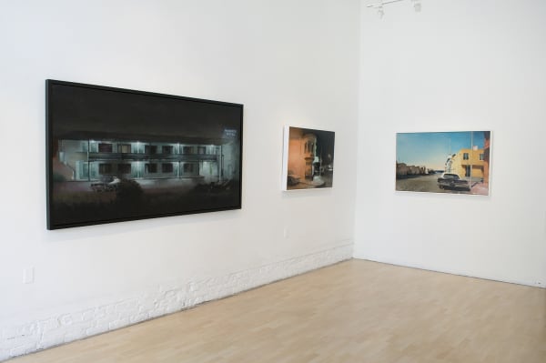 Installation view of oil paintings from Kim Cogan's solo show "Evergreen"