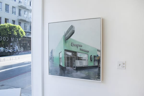 Installation view of oil paintings from Kim Cogan's solo show "Evergreen"