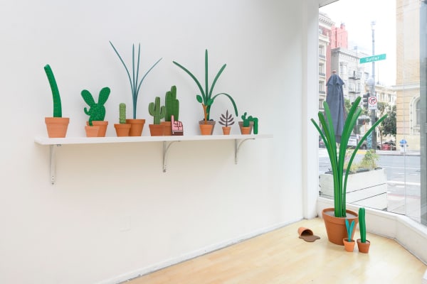 installation photos of Jeff Canham's show with plant sculptures 