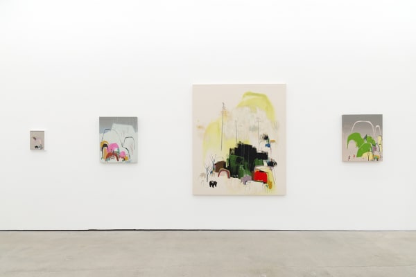 Seonna Hong at Hashimoto Contemporary Los Angeles installation view, paintings in background