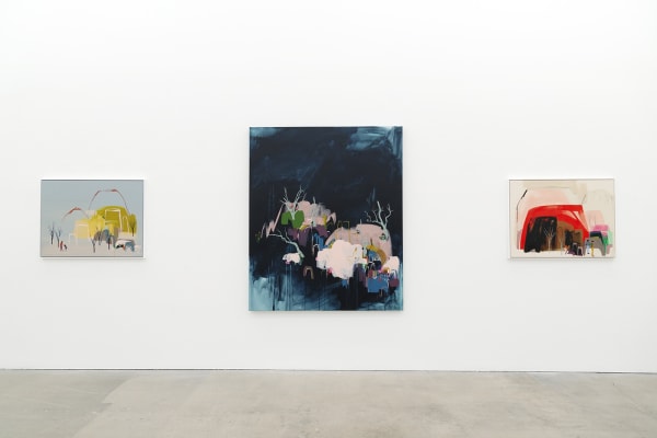 Seonna Hong at Hashimoto Contemporary Los Angeles installation view, paintings in background