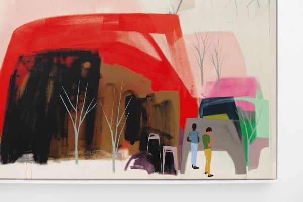 Seonna Hong - detail of red abstract landscape on gallery wall