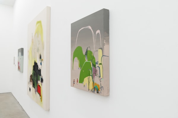 Seonna Hong at Hashimoto Contemporary Los Angeles installation view, paintings up close