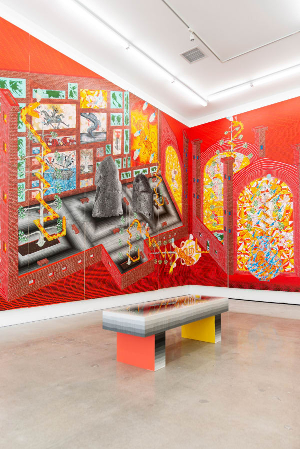 Installation shot of Andrew Schoultz Decade: 2011 - 2021 at Hashimoto Contemporary Los Angeles