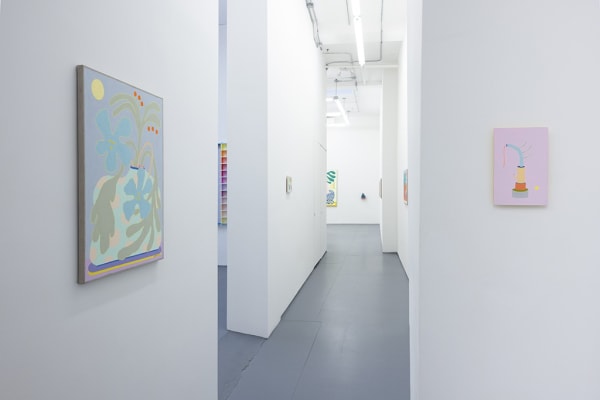 installation image of mixed media CHIAOZZA works in NYC gallery