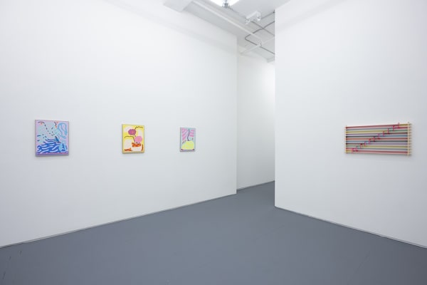 installation image of mixed media CHIAOZZA works in NYC gallery