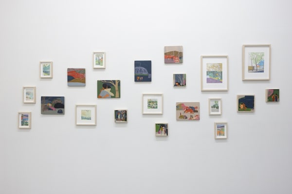 installation view of Seonna Hong artworks hung on white walls