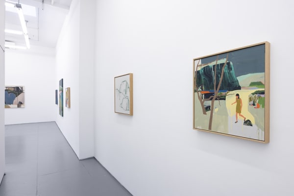 installation view of Seonna Hong artworks hung on white walls