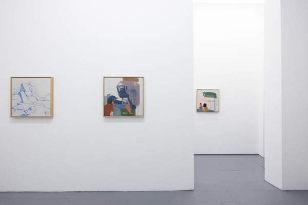 installation view of Seonna Hong artworks hung on white walls