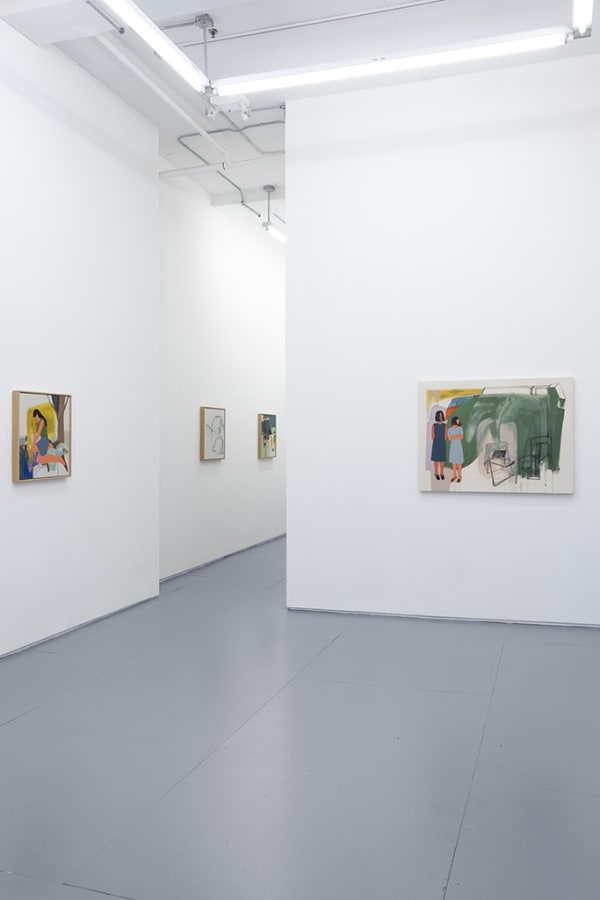 installation view of Seonna Hong artworks hung on white walls