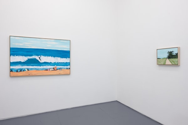 installation photo of paintings by artist Jean Jullien for his solo exhibition "Lolo" at Hashimoto Contemporary NYC