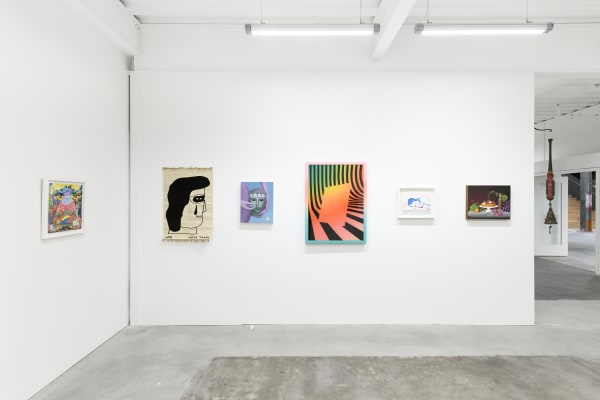 Installation shot of Hashimoto Contemporary's 10 Year Anniversary Group Exhibition featuring works by Stacey Rozich, Keya Tama, Corey K. Lamb, Rachel Strum, Jillian Evelyn, and Casey Gray
