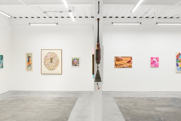 Installation shot of Hashimoto Contemporary's 10 Year Anniversary Group Exhibition featuring Lucien Shapiro's Burgundy Bronze Bell