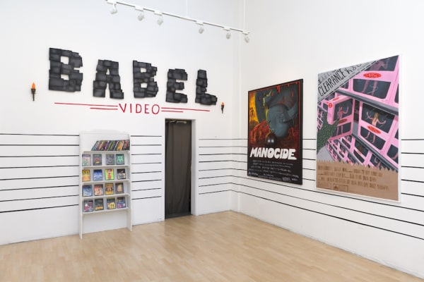 Installation image from Woodrow White's "Babel Video" at Hashimoto Contemporary SF