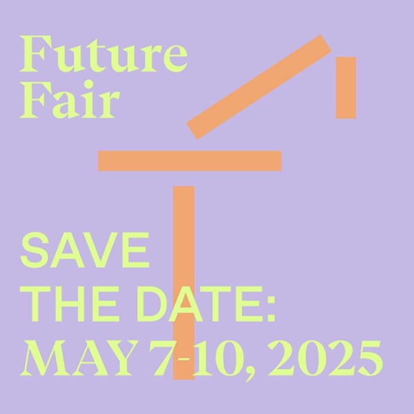 'Future Fair save the date' on purple background