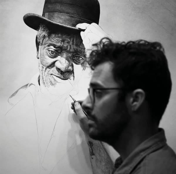 Artist Joel Daniel Phillips in his studio