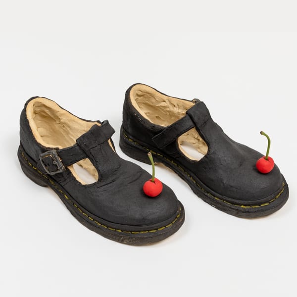 Didi Rojas mary jane shoes sculputres with cherries resting on the toes