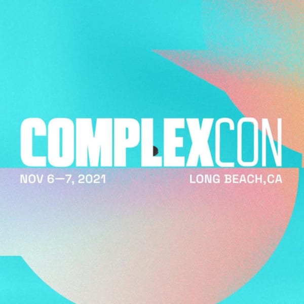 COMPLEXCON infographic, white letters with teal background and pastel gradient embellishment 