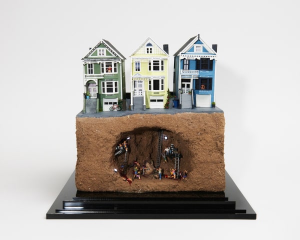 Abigail Goldman's sculpture of classic San Francisco houses with a murder scene underground