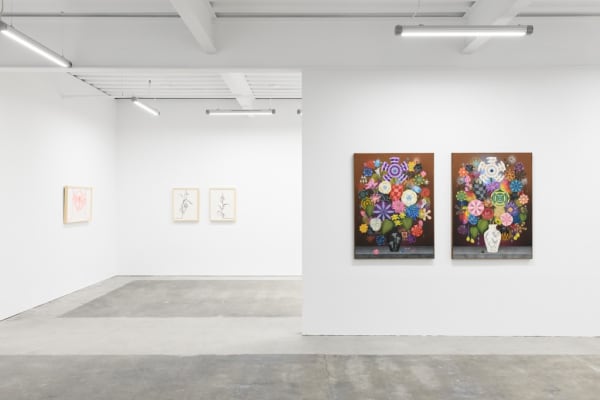 Installation view of both Casey Gray and Devra Fox's solo exhibitions.