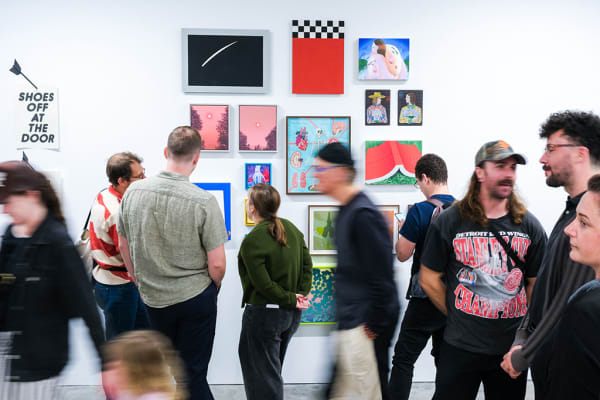 Photo of the opening reception for "Friends & Family" at Hashimoto Contemporary.