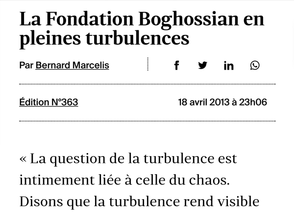 La Fondation Boghossian en pleines turbulences