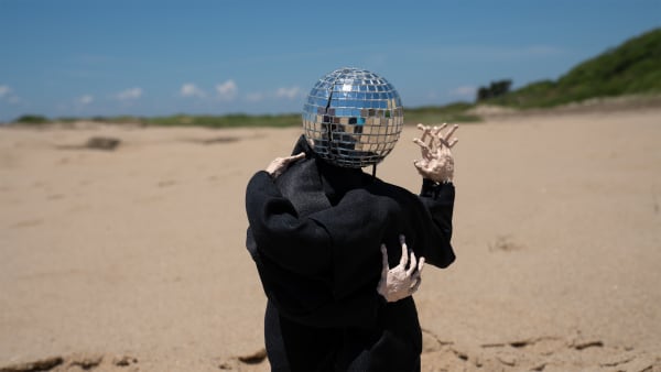 Sara Stern Mirror Ball, 2022-2024 Stop motion, video, color/sound Duration: 7 minutes, 47 seconds with musical elements by Emily Wells; voice by Katie Austra Stelmanis; sounds by Bad Whale (Vicky Tomayko, Dawn Zimiles, Sara Stern); theremin by Sara Stern; selections from Sam Sewell's sound design for Stern's 2022 performance “Mirror Ball (A Rehearsal in the Dunes)”; Sound Mix by Quentin Chiappetta