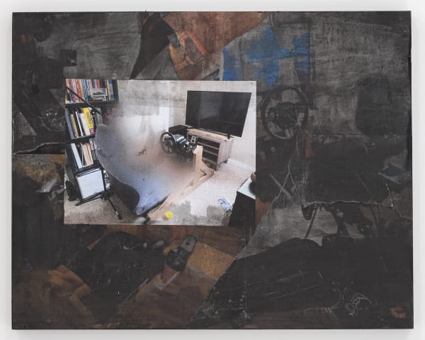 Kara Güt Rate my Rig (with Angel) 1, 2025 Collage and image transfer on pine board 11 x 14 x 3/4 inches 27 x 35 x 1 cm