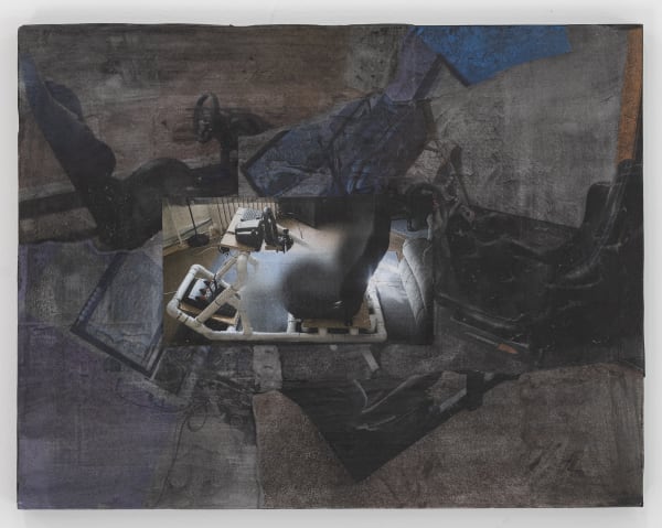 Kara Güt Rate my Rig (with Angel) 3 , 2025 Collage and image transfer on pine board 11 x 14 x 3/4 inches 27 x 35 x 1 cm